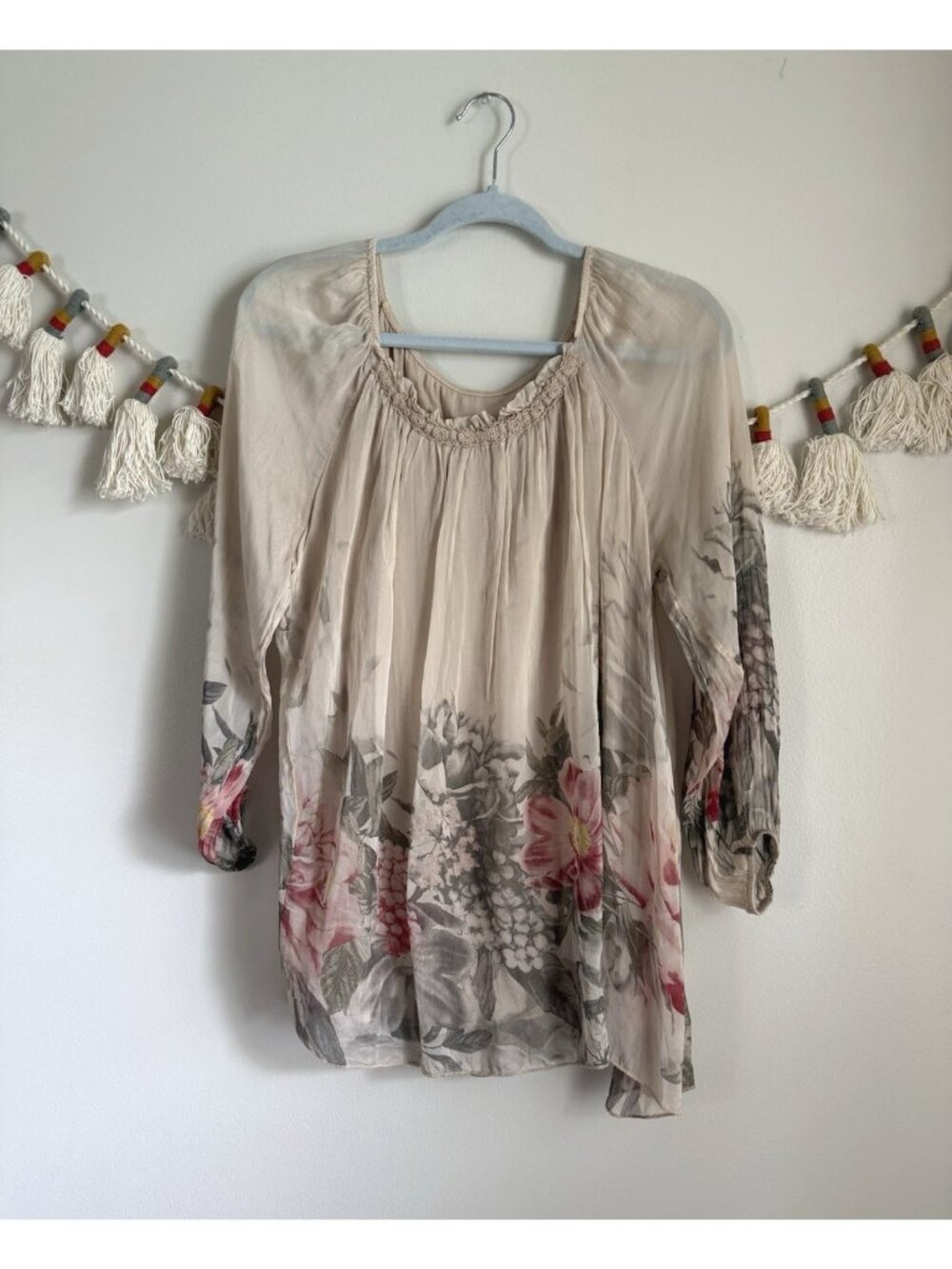Mods Seta Italy Silk Floral Top Romantic Fairy Artsy Feminine Lightweight L